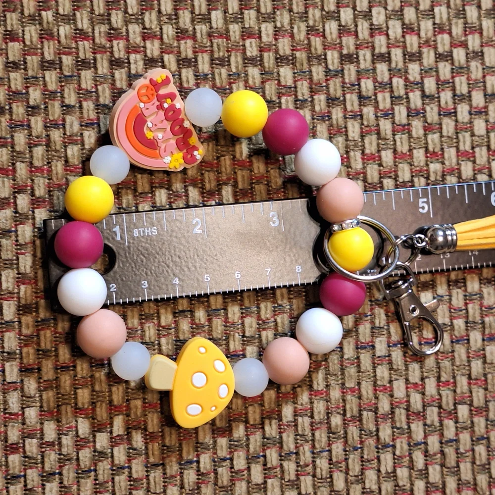 Handcrafted Homemade Artisan Silicone Bead Charm Keychain Bracelet Wristlet